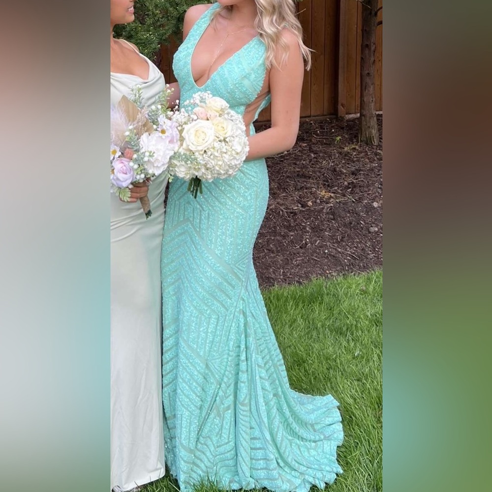 Jovani Mint Sequin Mermaid Gown - Picture 3 of 7
